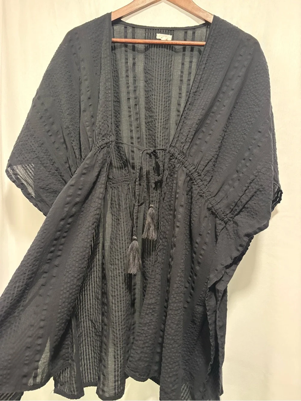 Aerie Black Cotton Gauze Tie Front Beach Cover Up Cape XS/S - Picture 5 of 13